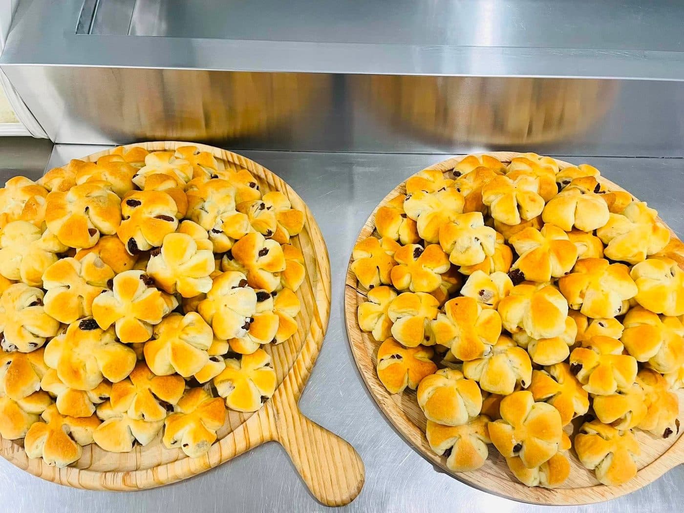 Choux buns on wooden boards