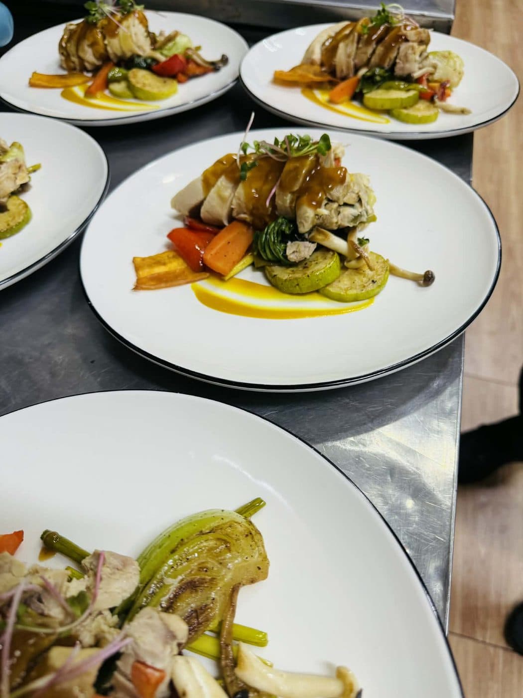 Plated chicken with vegetables